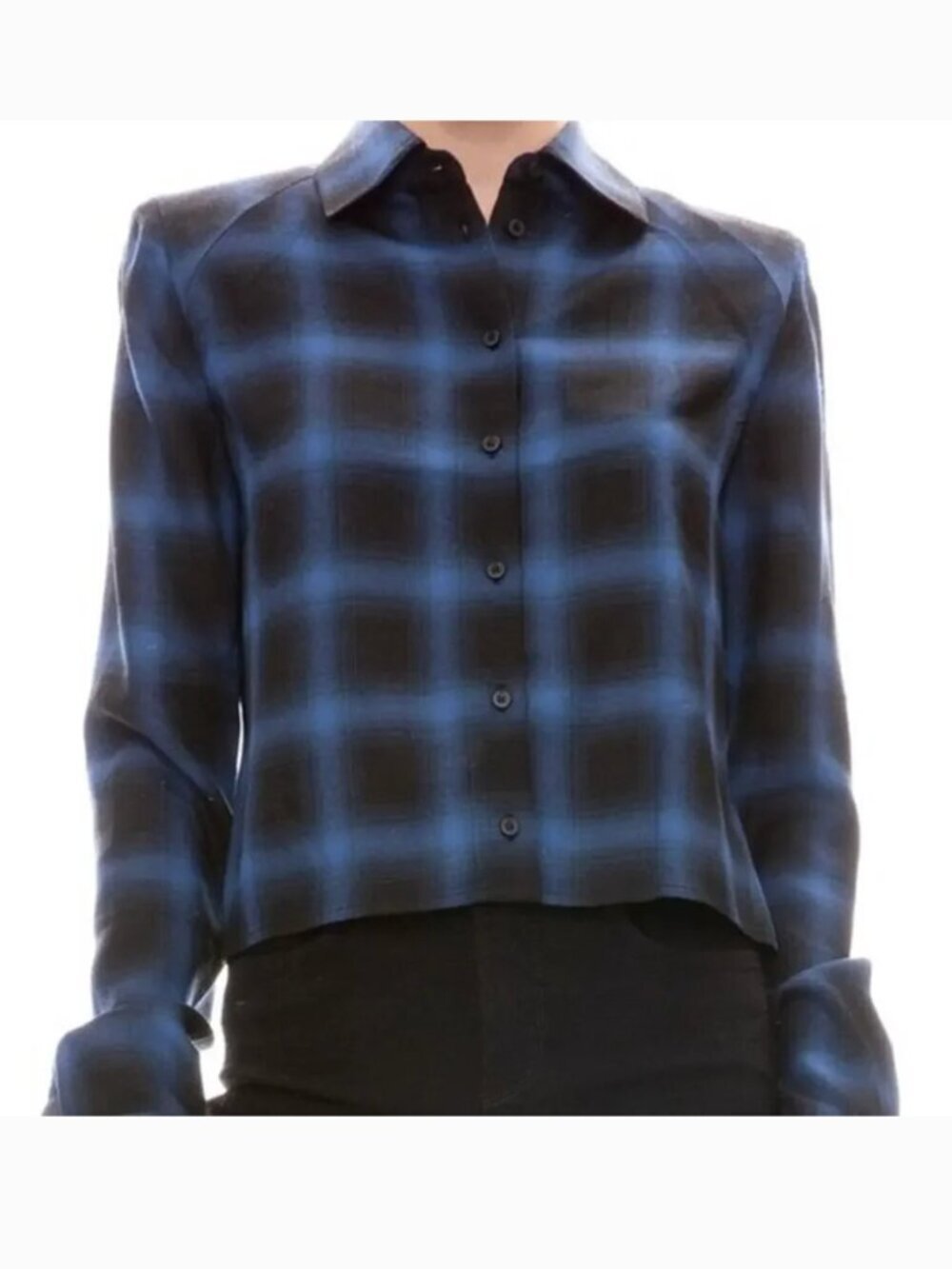 RtA Maxine Blue Black Cropped Plaid Button-Up Shirt Size Small